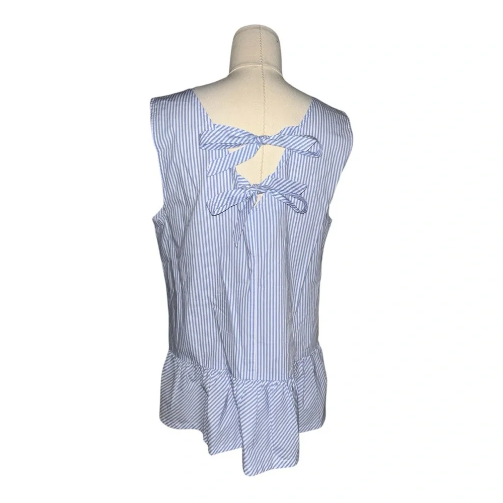 J. Crew Blue & White Striped Bow-back Peplum Tank Top